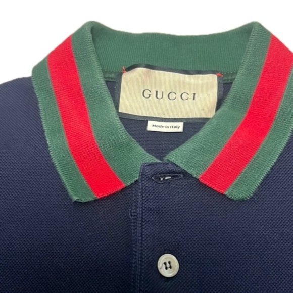 Men’s Gucci Blue and Green Polo Shirt Classic Design - Picture 3 of 5